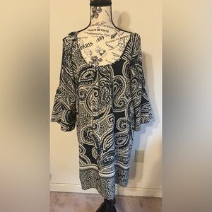 Elegant Glam Blue and White Paisley Dress